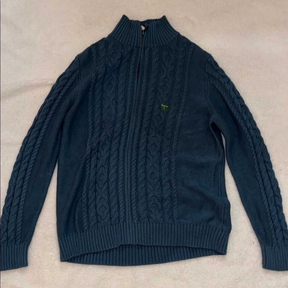Cable Knit Half-Zip Sweater in Teal